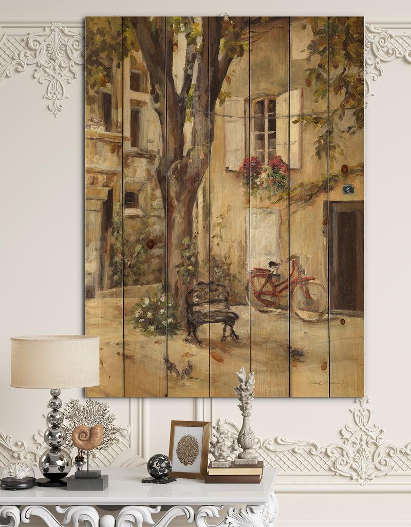 designq Provence French Village I - French Country Print on Natural Pine Wood