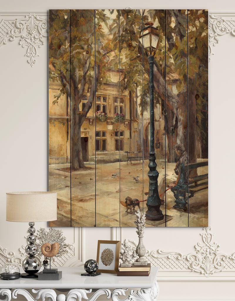 designq Provence French Village II - French Country Print on Natural Pine Wood
