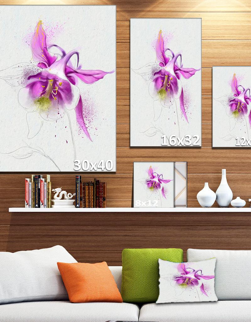 Designq Purple Aquilegia Watercolor Sketch - Flower Canvas Print Artwork