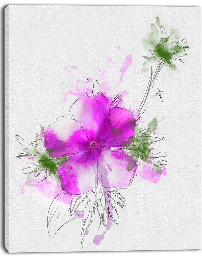Designq Purple Flower Sketch With Stem - Large Floral Canvas Artwork