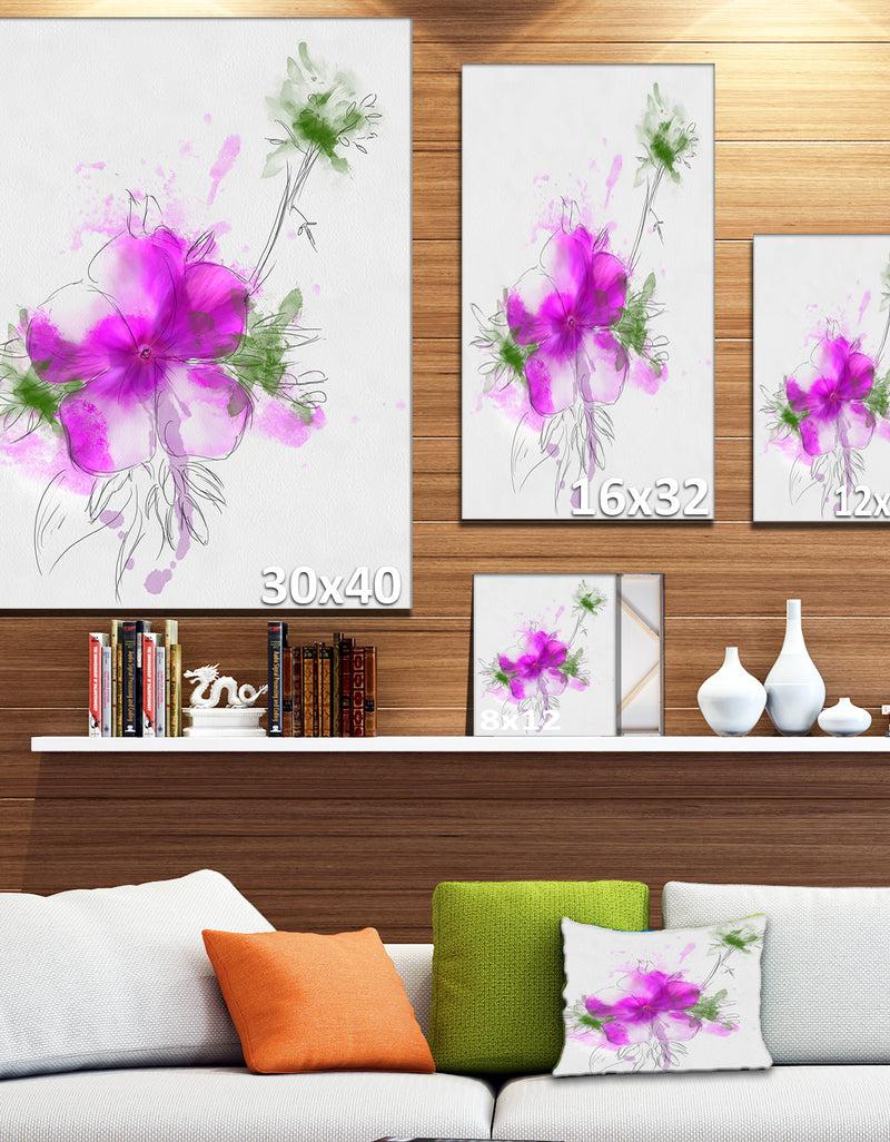 Designq Purple Flower Sketch With Stem - Large Floral Canvas Artwork