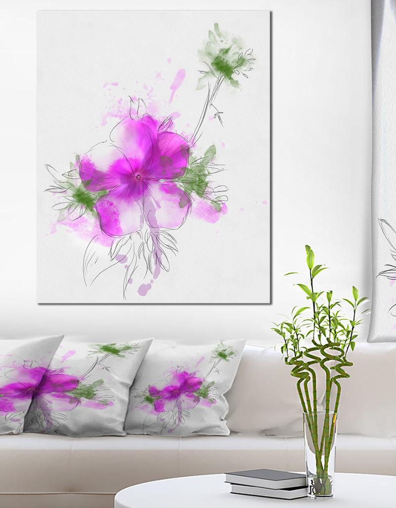 designq Purple Flower Sketch with Stem - Large Floral Canvas Artwork