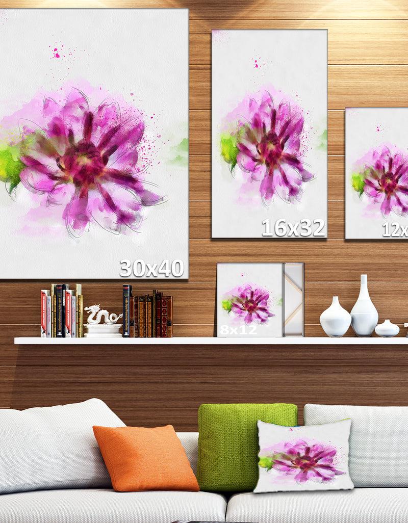Designq Purple Flower With Green Leaves - Extra Large Floral Canvas Art