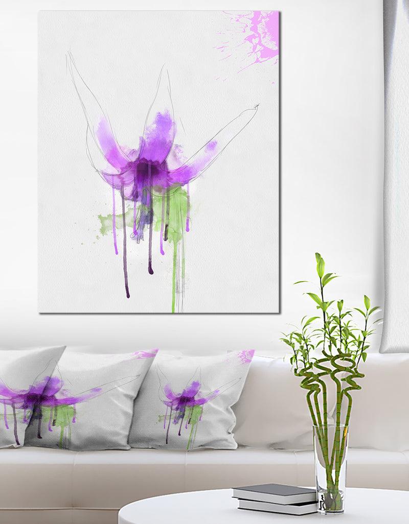 designq Purple Flower with Green Splash - Modern Floral Canvas Wall Art