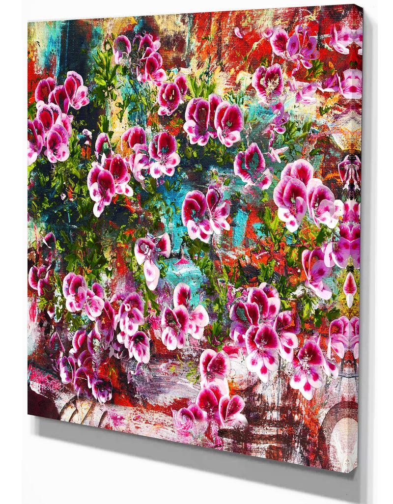 Designq Purple Flowers - Floral Painting Print On Wrapped Canvas