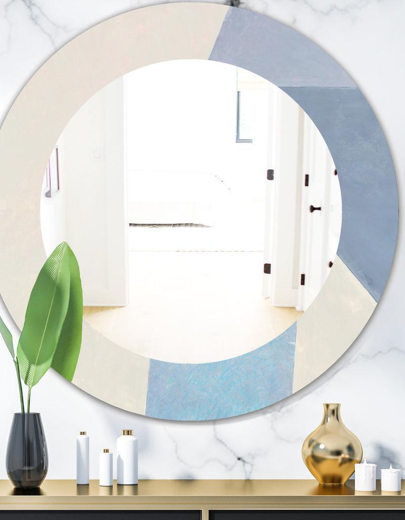 designq Purple Geometric Bridge I - Mid Century Round Mirror - Frameless Oval or Round Wall Mirror
