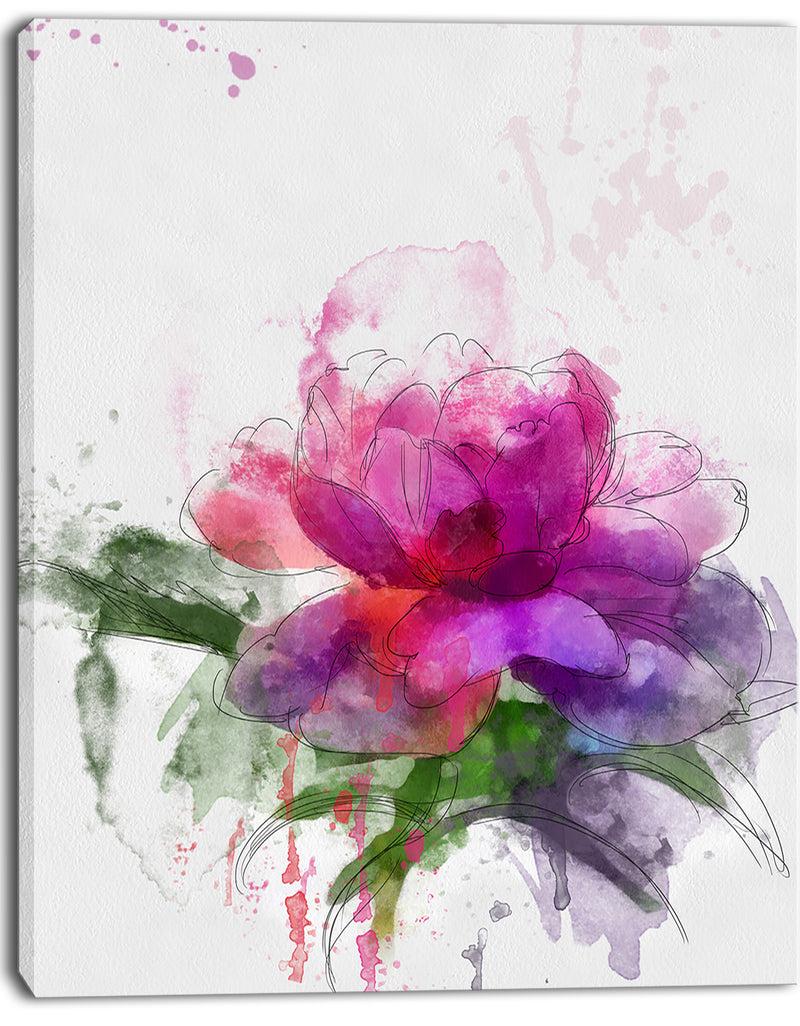 Designq Purple Peony Illustration Sketch - Flowers Canvas Wall Artwork