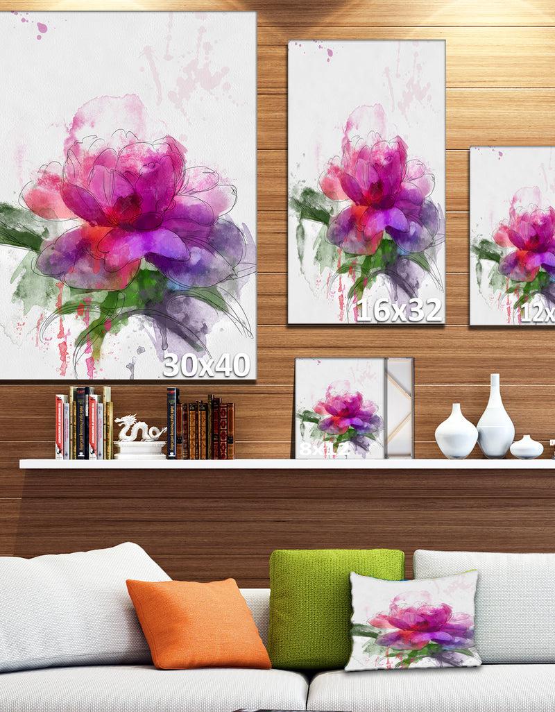 Designq Purple Peony Illustration Sketch - Flowers Canvas Wall Artwork