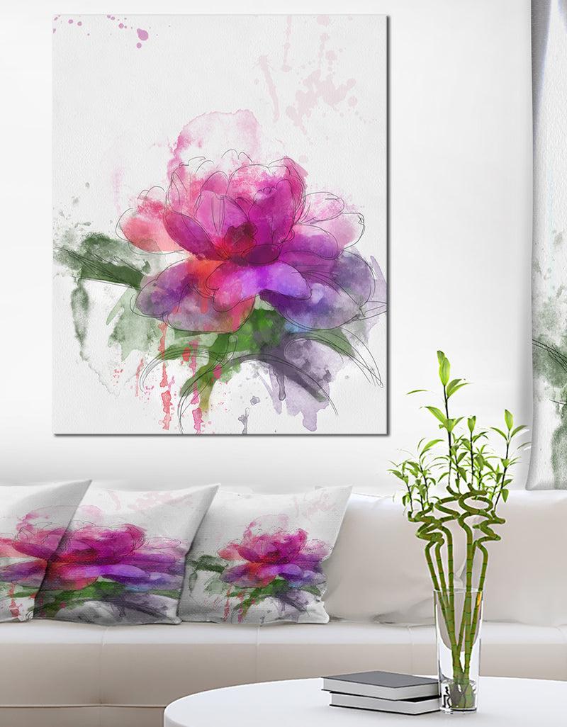 designq Purple Peony Illustration Sketch - Flowers Canvas Wall Artwork