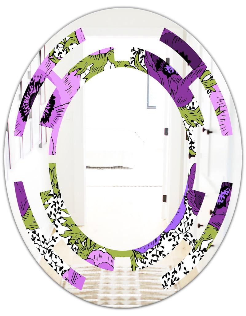 Designq Purple Retro Fantasy Flowers - Cottage Round Or Oval Wall Mirror - Space