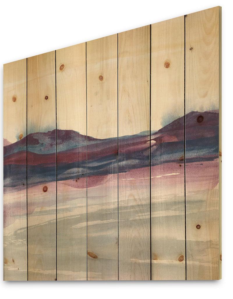 Designq Purple Rock Landscape II - Shabby Chic Print On Natural Pine Wood
