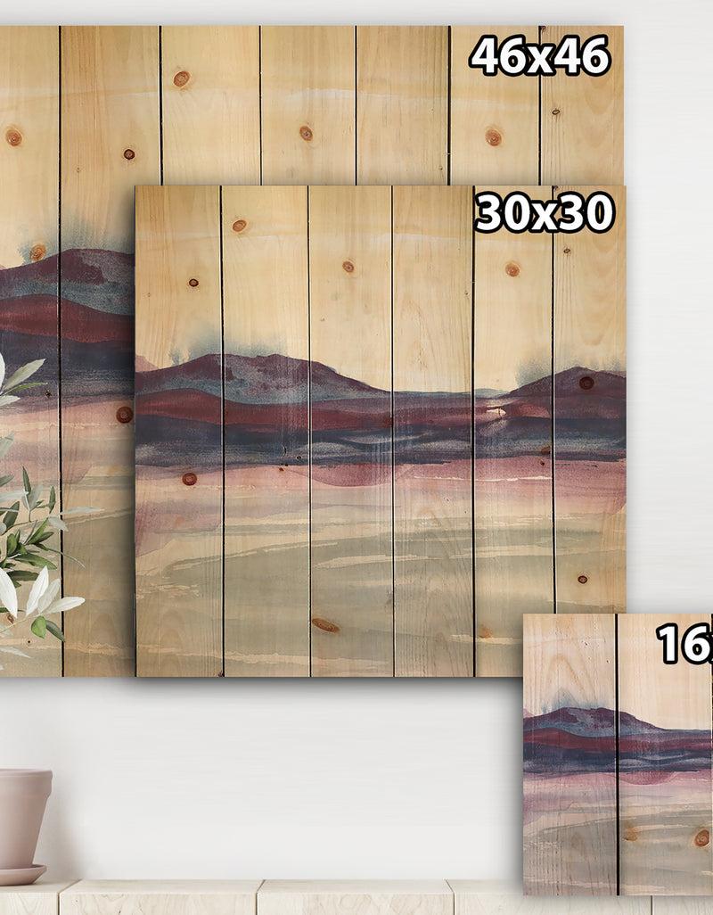 Designq Purple Rock Landscape II - Shabby Chic Print On Natural Pine Wood