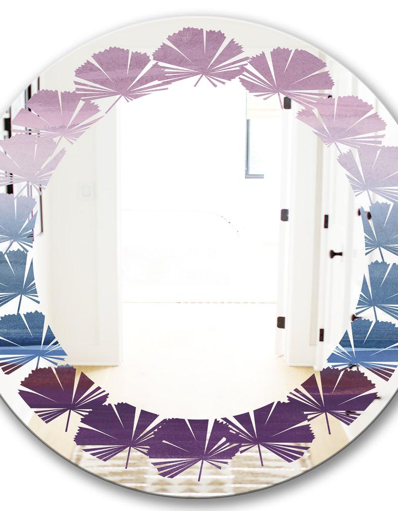 Designq Purple Rock Landscape III - Modern Round Or Oval Wall Mirror - Leaves