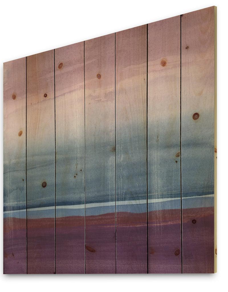 Designq Purple Rock Landscape III - Shabby Chic Print On Natural Pine Wood