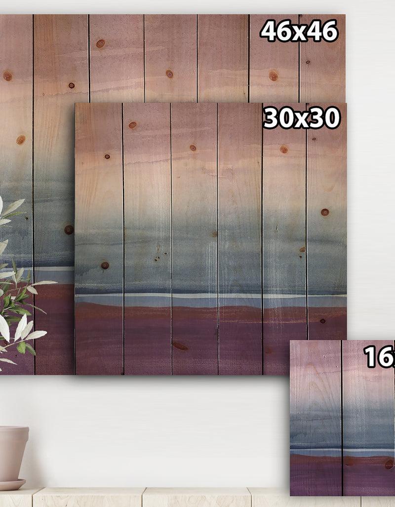 Designq Purple Rock Landscape III - Shabby Chic Print On Natural Pine Wood