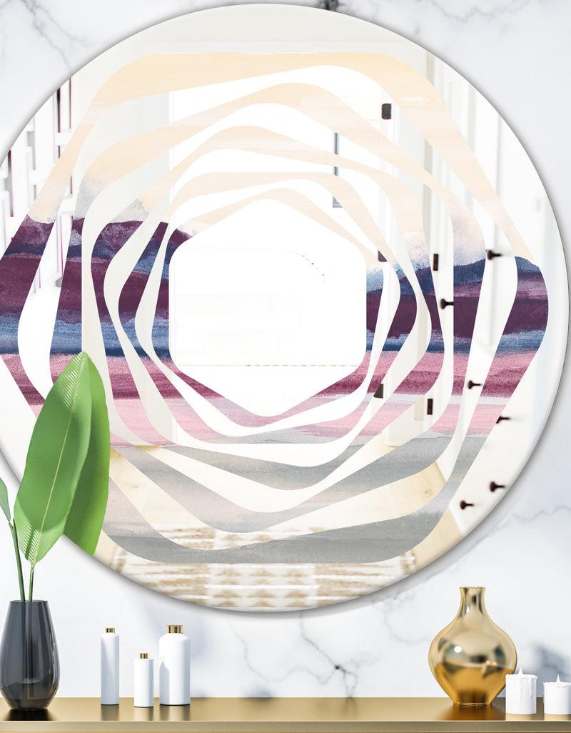 designq Purple Rock Landscape - Modern Round or Oval Wall Mirror - Whirl