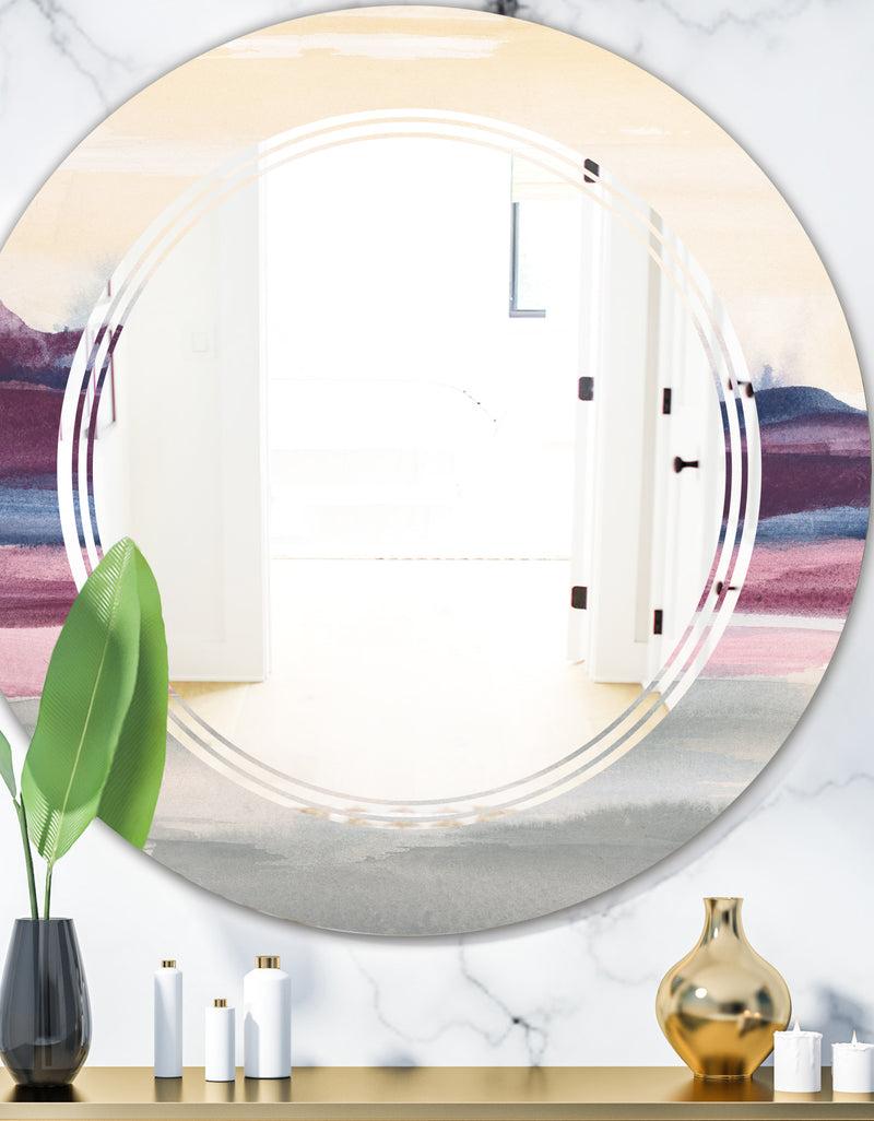 designq Purple Rock Landscape - Modern Round or Oval Wall Mirror - Triple C