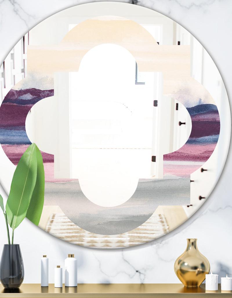 designq Purple Rock Landscape - Modern Round or Oval Wall Mirror - Quatrefoil