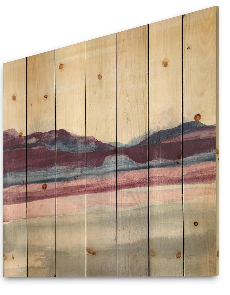 Designq Purple Rock Landscape - Shabby Chic Print On Natural Pine Wood