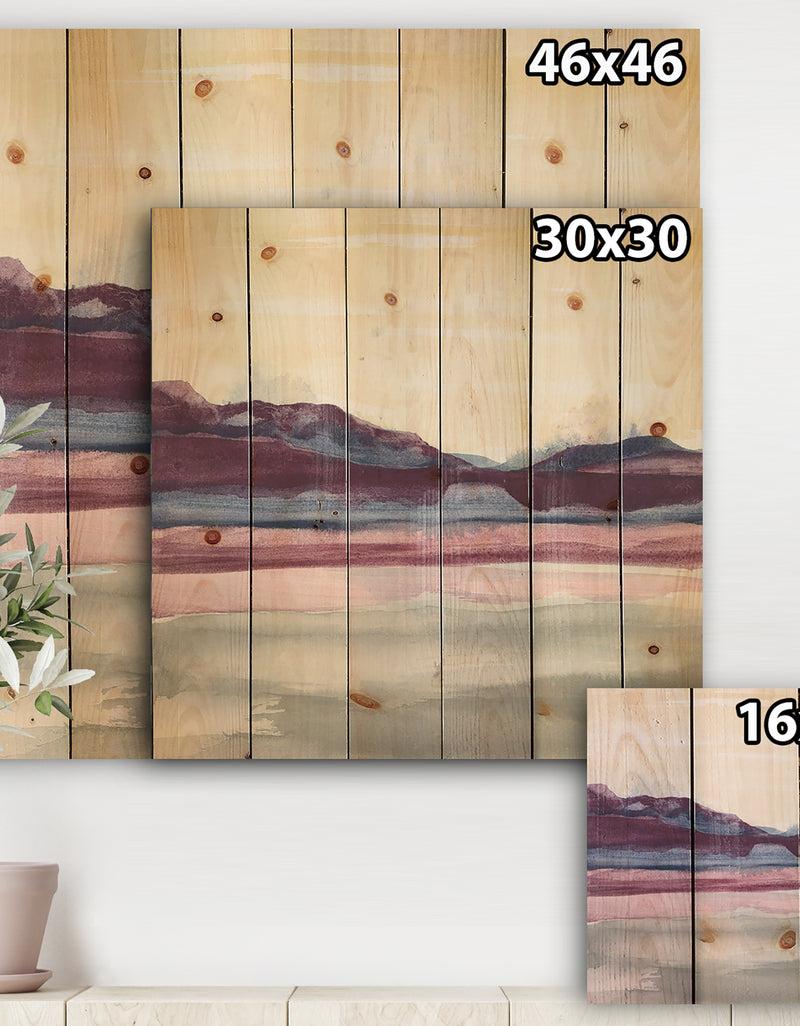 Designq Purple Rock Landscape - Shabby Chic Print On Natural Pine Wood