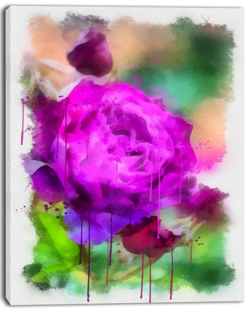 Designq Purple Watercolor Rose Painting - Floral Canvas Artwork Print