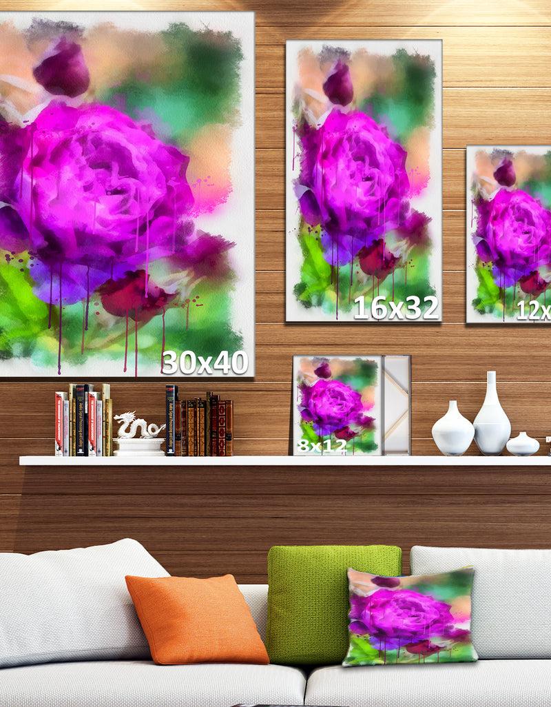 Designq Purple Watercolor Rose Painting - Floral Canvas Artwork Print