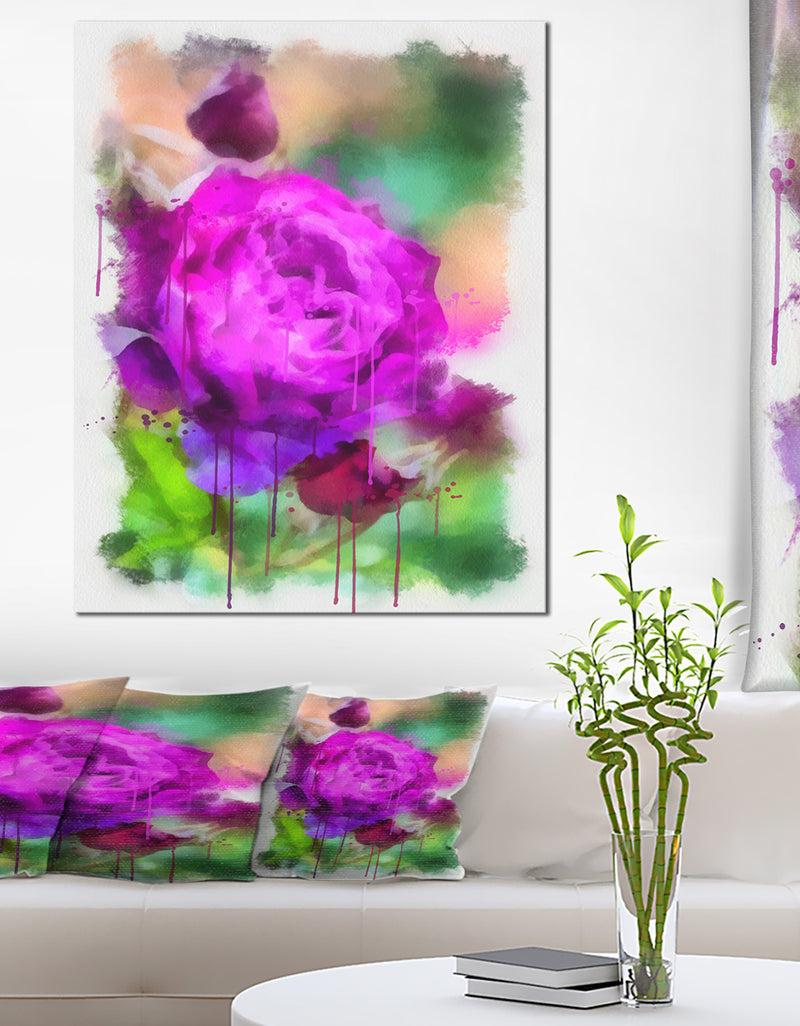 designq Purple Watercolor Rose Painting - Floral Canvas Artwork Print