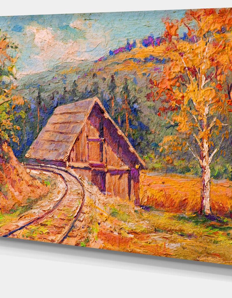 Designq Railway Track In Village - Landscape Canvas Art Print