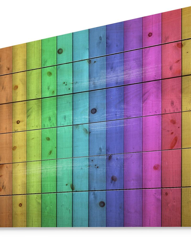 Designq Rainbow Colors On Wooden - Contemporary Painting Print On Natural Pine Wood