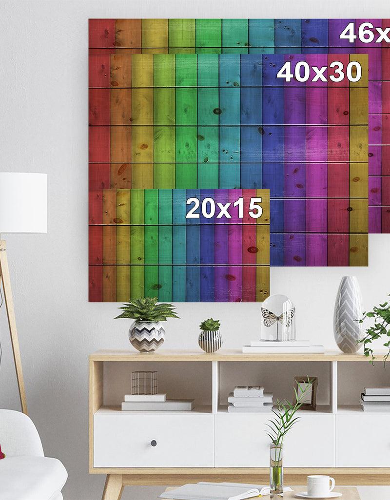 Designq Rainbow Colors On Wooden - Contemporary Painting Print On Natural Pine Wood