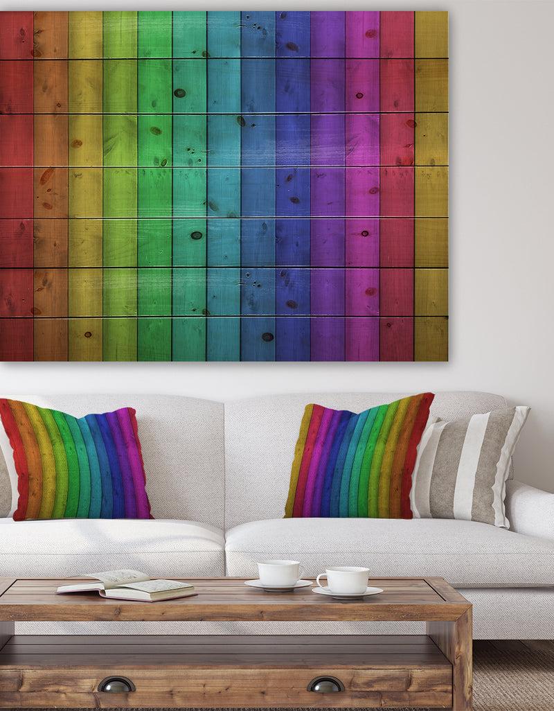 designq Rainbow Colors On Wooden - Contemporary Painting Print on Natural Pine Wood