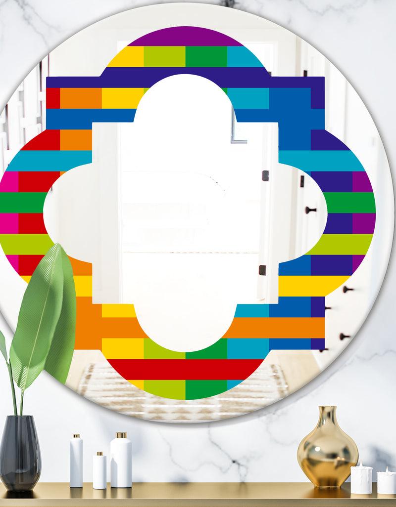 designq Rainbow colors simple geometric pattern. - Modern Round or Oval Wall Mirror - Quatrefoil