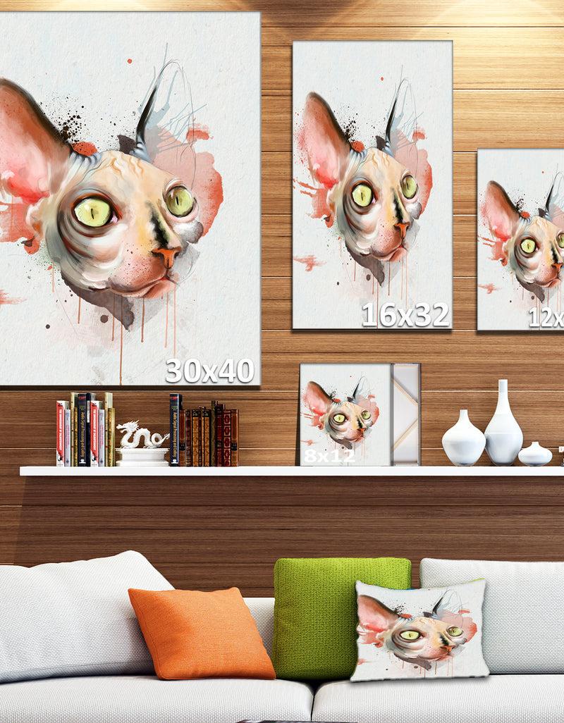 Designq Red Faced Cat Watercolor Sketch - Large Animal Canvas Artwork