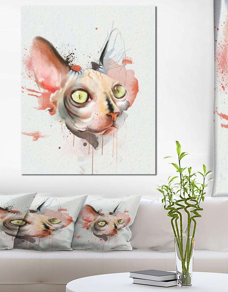 designq Red Faced Cat Watercolor Sketch - Large Animal Canvas Artwork