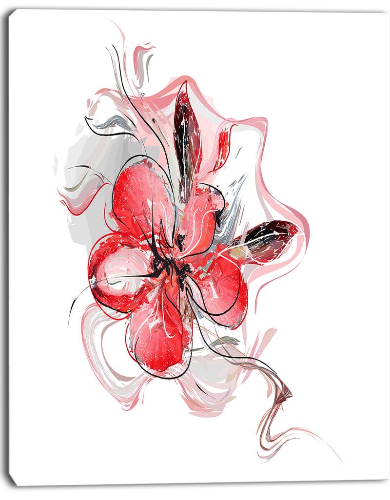 Designq Red Floral Watercolor Sketch - Large Animal Canvas Wall Art Print