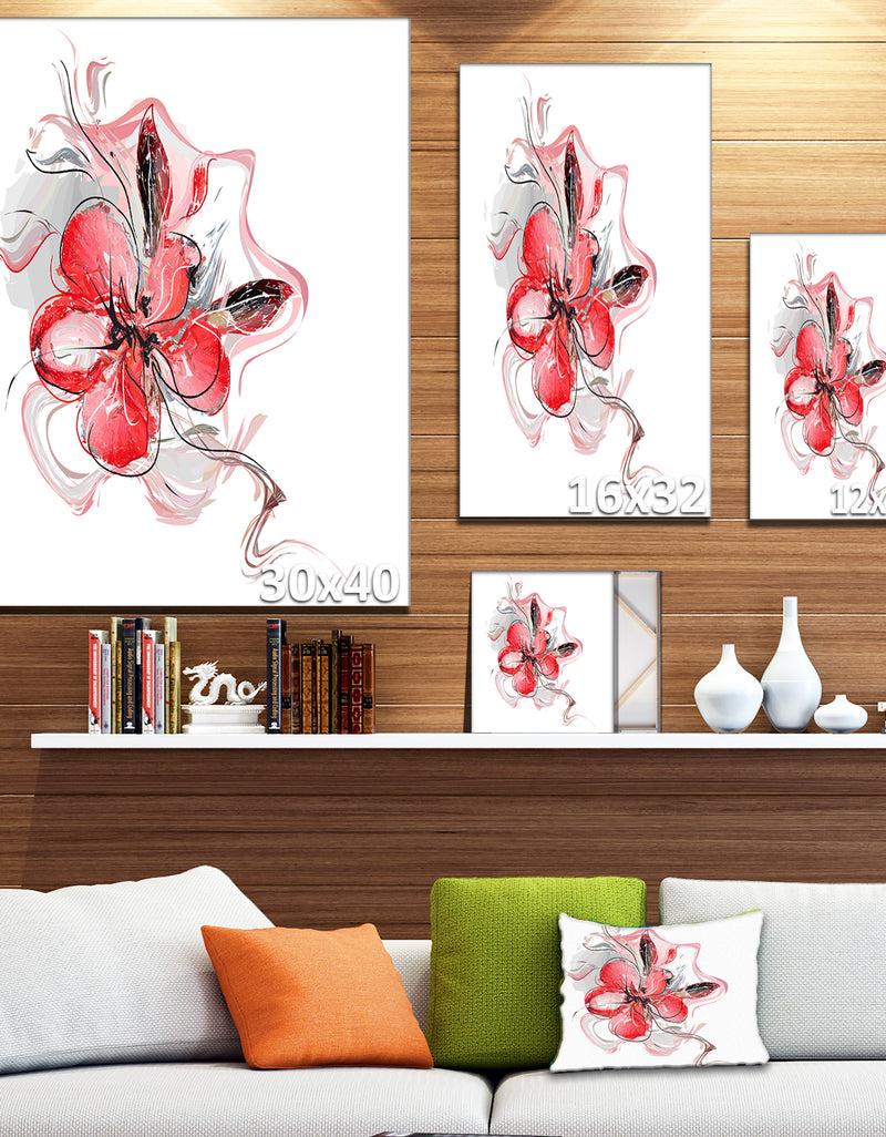 Designq Red Floral Watercolor Sketch - Large Animal Canvas Wall Art Print