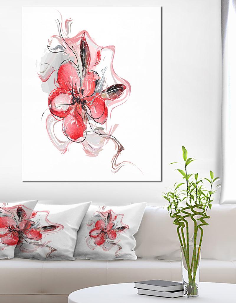 designq Red Floral Watercolor Sketch - Large Animal Canvas Wall Art Print