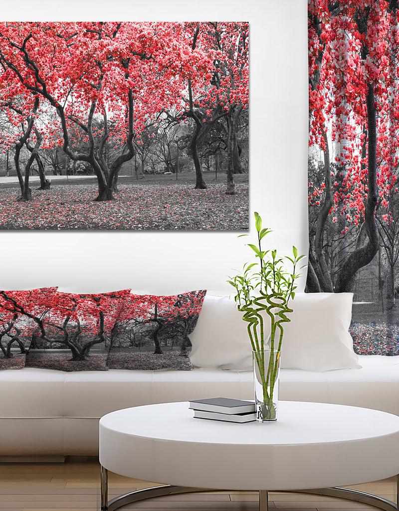 designq Red flower Trees Blossom - Floral Landscapes Photographic on wrapped Canvas