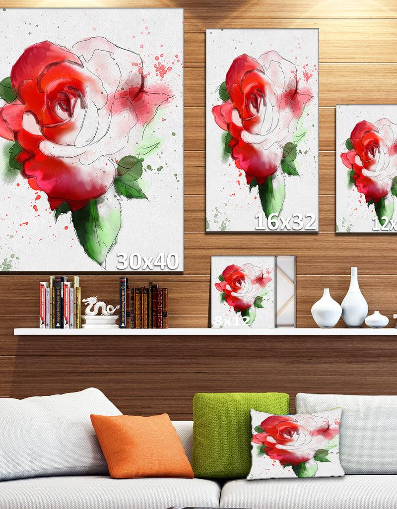 Designq Red Hand-drawn Rose Illustration - Floral Canvas Artwork Print