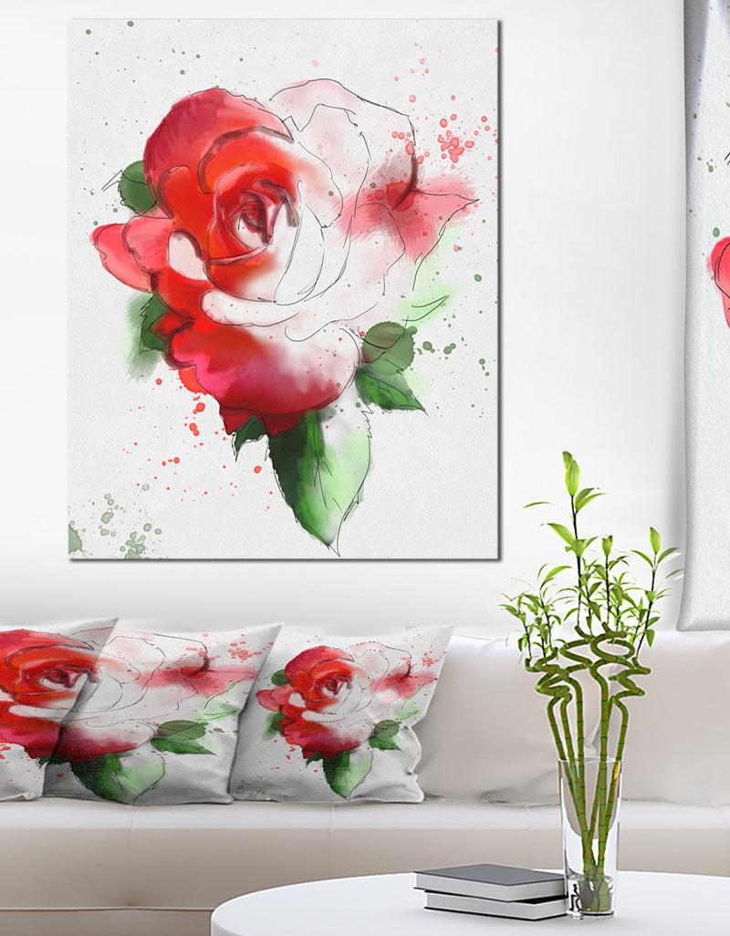 designq Red Hand-drawn Rose Illustration - Floral Canvas Artwork Print