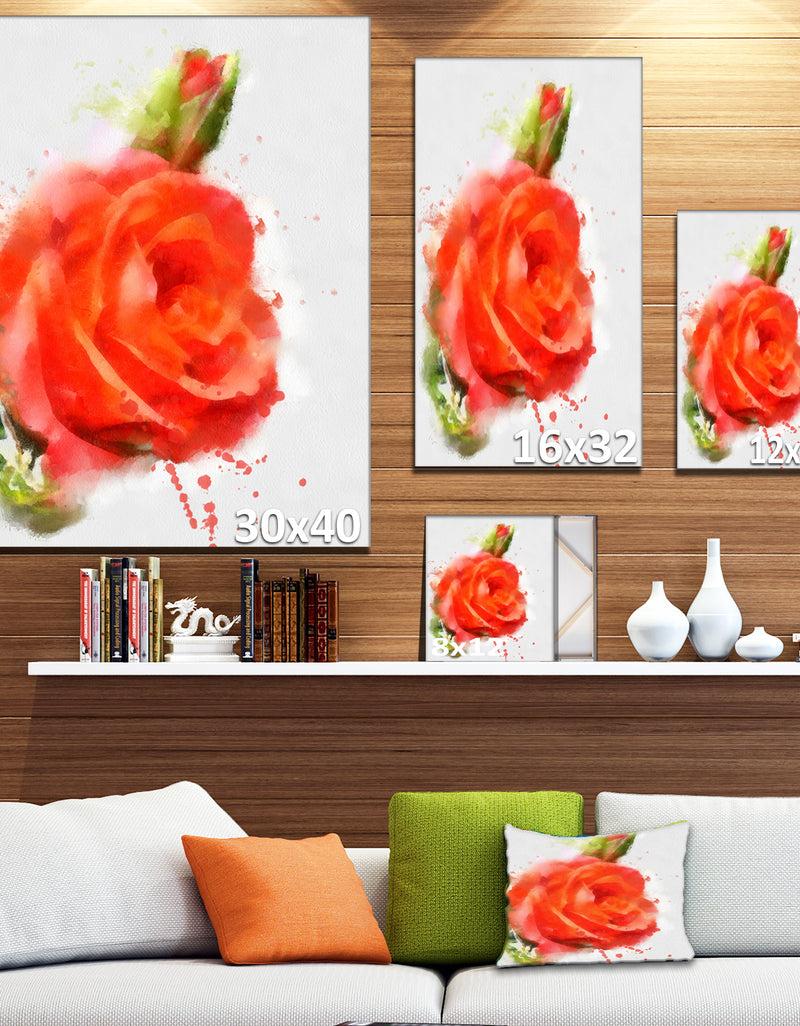 Designq Red Hand-drawn Rose Sketch - Modern Floral Canvas Wall Art