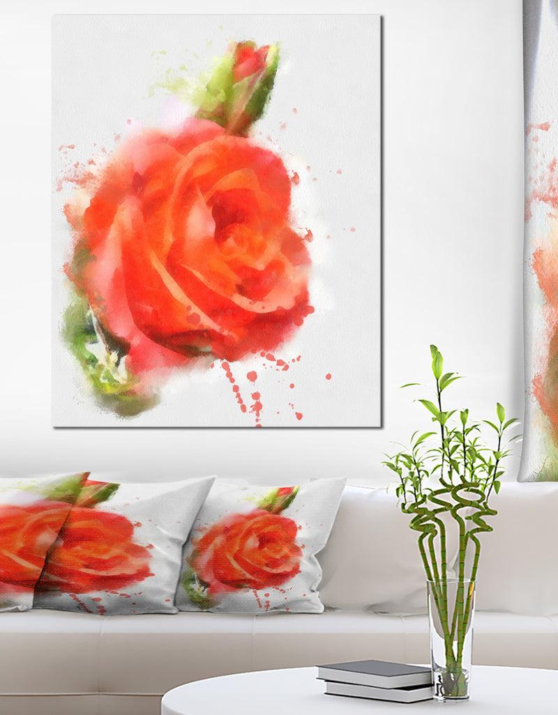designq Red Hand-drawn Rose Sketch - Modern Floral Canvas Wall Art