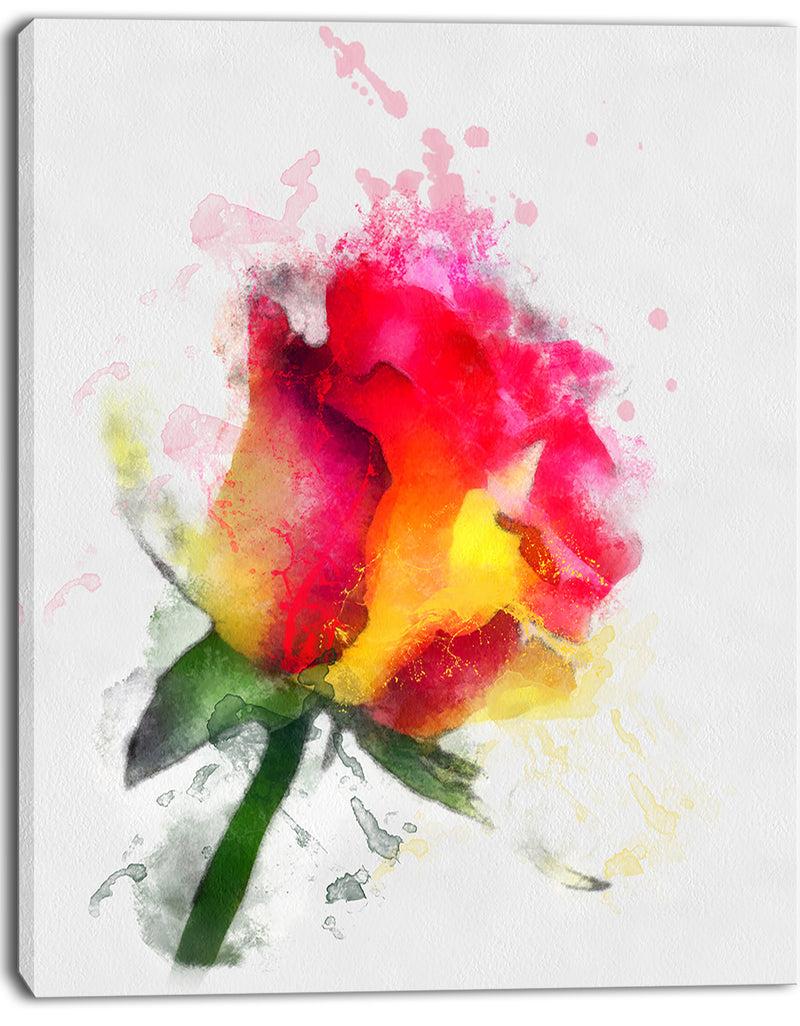 Designq Red Hand-drawn Rose Watercolor - Flowers Canvas Wall Artwork