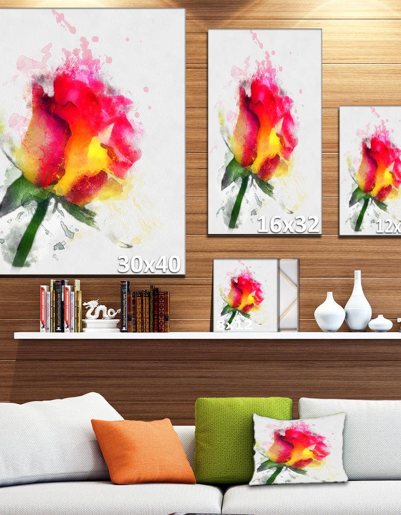 Designq Red Hand-drawn Rose Watercolor - Flowers Canvas Wall Artwork