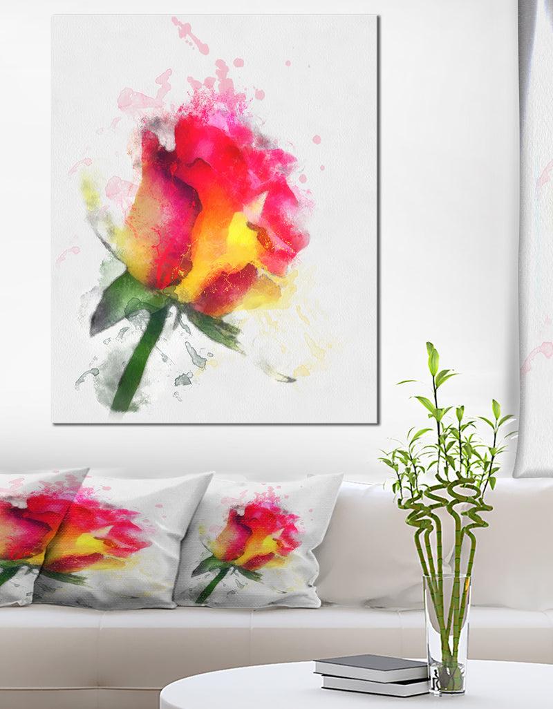 designq Red Hand-drawn Rose Watercolor - Flowers Canvas Wall Artwork
