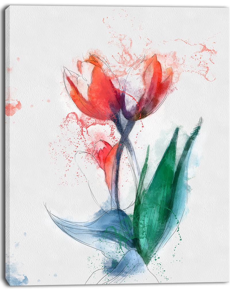 Designq Red Hand-drawn Tulips Sketch - Extra Large Floral Canvas Art