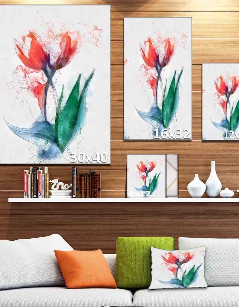 Designq Red Hand-drawn Tulips Sketch - Extra Large Floral Canvas Art