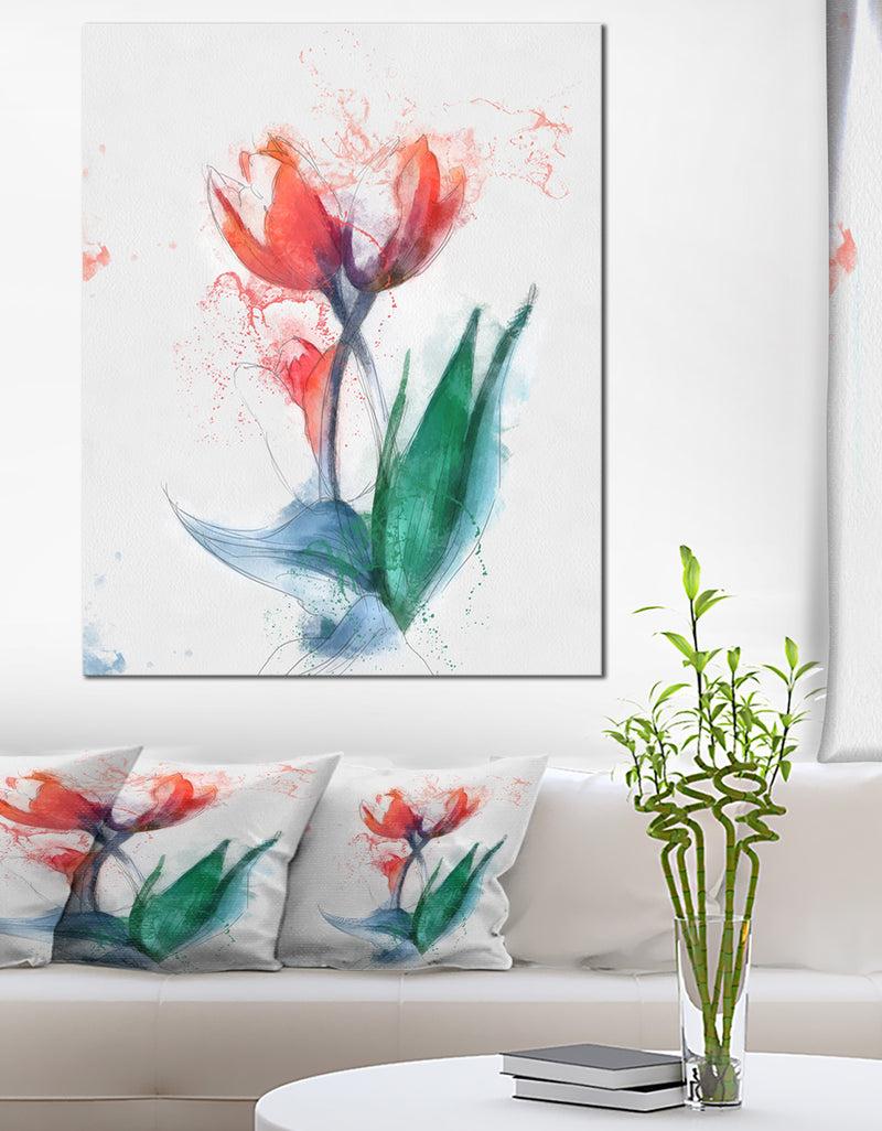 designq Red Hand-drawn Tulips Sketch - Extra Large Floral Canvas Art