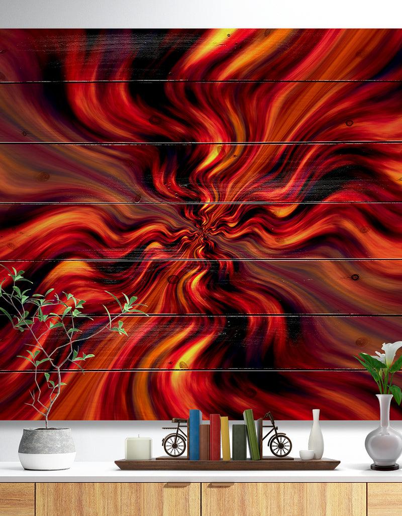 designq Red Infinity Illustration - Abstract Print on Natural Pine Wood
