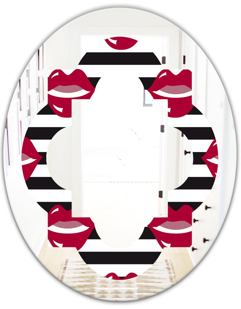 Designq Red Lips Fashion Pattern - Modern Round Or Oval Wall Mirror - Quatrefoil